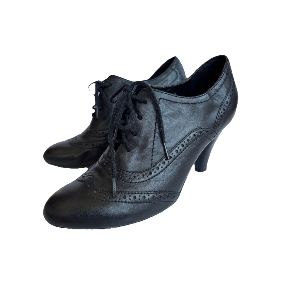 Roberto Vianni Black Leather Oxford Block Heel Booties Office Siren‎ 8